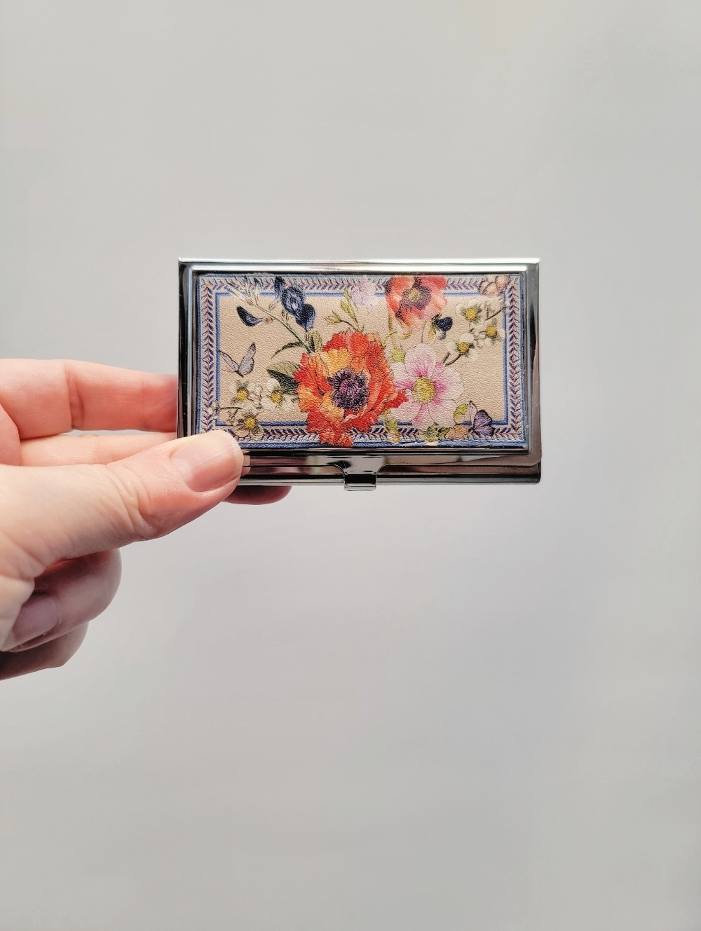 Brighton Blossom Floral Silver Metal Card Case Minimalist Cottagecore Minimalist - Picture 7 of 7